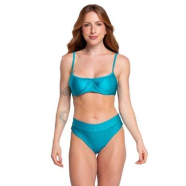 Imagem de Biquini Meia Taça Canelado Básica WLS Modas Top Faixa Amarração Confor