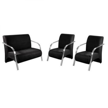 Imagem de Conjunto Poltrona Vênus Braço Alumínio D Salla Courino Preto