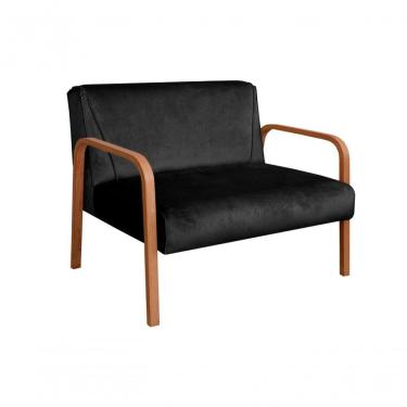 Imagem de Poltrona Namoradeira Anita Decorativa Braço Madeira Moderna Veludo Preto 410