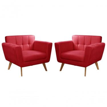 Imagem de Conjunto 2 Poltronas Bruna Confortável Decorativa Moderna - Suede Vermelho 100