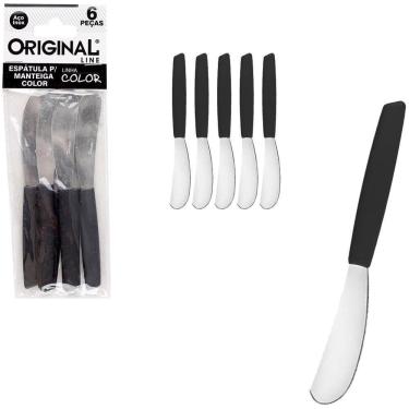 Imagem de Espatula Pate De Inox Cabo Plastico Preto Color 6 Pecas 14Cm