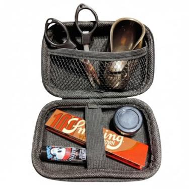 Imagem de Kit Completo de Barbear com Estojo, Tesoura, Cuia de Silicone, Seda Smoking, Clipper Mini, Preto, Organizador Portátil