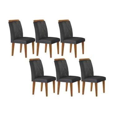 Imagem de Kit 2 Cadeiras De Cozinha Amsterdã 6 Un Capuccino Linho Grafite Rufato