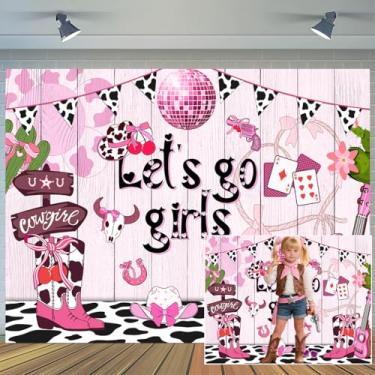 Imagem de Pano de fundo rosa cowgirl Let's Go Girls Western Disco Cow Print Photography Background Girls Birthday Bachelorette Teen Girl Party Decor Photo Studio Props Wall Decor Banner