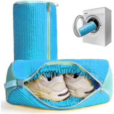 Imagem de Pacote com 2 sacos para máquina de lavar, saco de roupa reutilizável para lavadora e secadora, durável e limpeza profunda, adequado para tênis e calçados esportivos (azul claro)