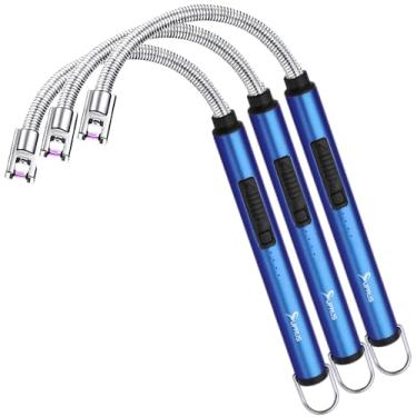 Imagem de SUPRUS Isqueiro de vela elétrico USB tipo C carcaça de aço recarregável e gancho para pendurar com pescoço flexível de 360° (azul escuro, 3 pacotes)