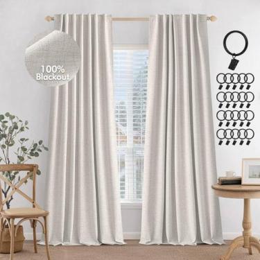 Imagem de Cortinas MIULEE 100% Blackout Linen 230 cm H Beige, conjunto de 2 pain