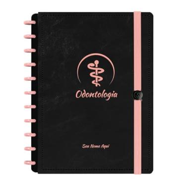 Imagem de Caderno De Disco Iscool Inteligente Personalizado 80 Folhas Profissões Preto Rosê Odontologia Grande G
