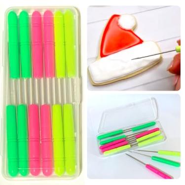 Imagem de Kanehosi Biscoito Scribe Sugar Stir Agulha 12 peças com caixa de armazenamento, ferramentas de decoração de cookies e suprimentos para DIY Royal Glace, café, açúcar