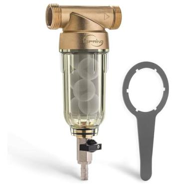 Imagem de iSpring WSP-200SL Amaciador de filtro de água de sedimentos giratório para toda a casa reutilizável com Siliphos ajuda a evitar escala e corrosão, MNPT de 2,54 cm + FNPT, 200 mícrons