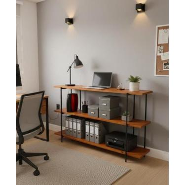 Imagem de Aparador Estante de Madeira com 3 Prateleiras e Estrutura em Ferro - D