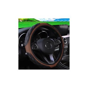 Imagem de Couslcd Capa de volante de couro de carro de 38 cm, acessórios automotivos, elástico, respirável, antiderrapante, protetor de roda macio para homens e mulheres, adequado para SUVs, caminhões, veículos