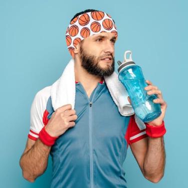 Imagem de 2 peças de tiara esportiva estampada de basquete, antiderrapante, elástica, para treino, moda, esportes, tema de bola, acessórios de cabelo para homens e mulheres