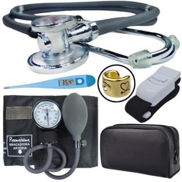 Imagem de Kit Aparelho Pressao Esfigmomanometro Estetoscopio Rappaport Termometr