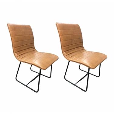 Imagem de Conjunto 2 Cadeiras Cristal Sala De Jantar Em Couro Caramelo E Metal Preto