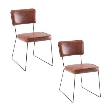 Imagem de Kit 2 Cadeiras De Jantar Decorativa Base Aço Preto Luigi Pu Caramelo
