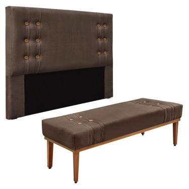 Imagem de Kit Cabeceira E Calçadeira Recamier Casal 1,40M Marrom -