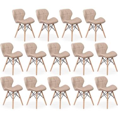 Imagem de Kit 14 Cadeiras De Jantar Charles Eames Slim Wood Estofada - Nude