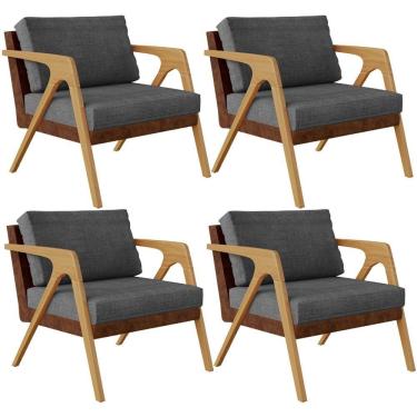 Imagem de Kit 04 Poltronas Pietra L02 Marrom Linho Cinza Escuro