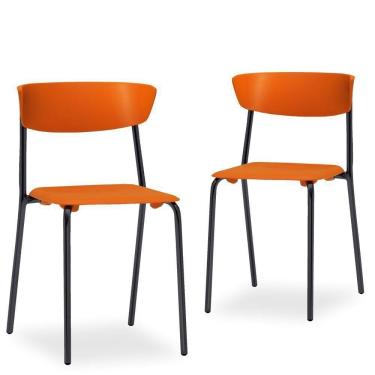 Imagem de Kit 02 Cadeiras Fixa Base Preta Empilhável Bit F02 Laranja