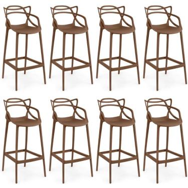 Imagem de Kit 8 Banquetas Allegra Com Encosto Design Cozinha/bancada - Marrom
