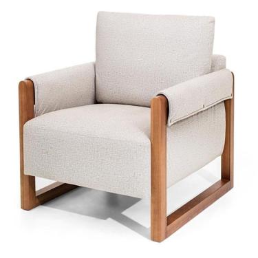 Imagem de Poltrona Mh-4194 Herval Madeira Maciça Em Linho Cinza C Base Amêndoa