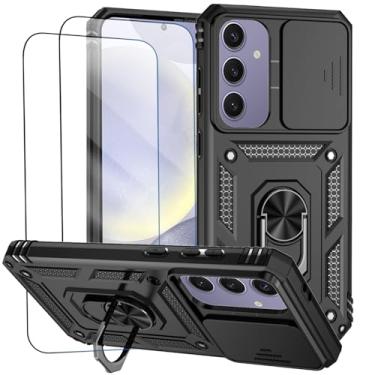 Imagem de Capa para Samsung Galaxy S25 Plus e S24 Plus S25+ S24+ Capinha | com 2 peças de protetor de tela temperado com janela deslizante da câmera e suporte para telefone incluídos - Preto