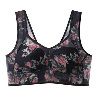 Imagem de Camiseta Sutiã FHTECO Floral Respirável de Malha Sem Fio 6GG Preto