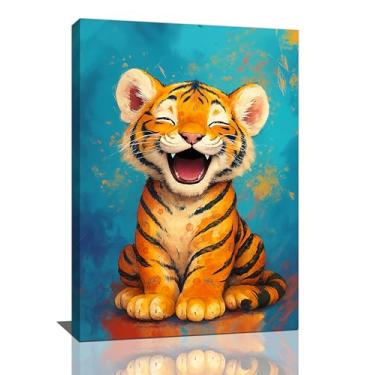 Imagem de Banksy Tigre Berçário Arte de Parede para Crianças Bonito Animal Banheiro Tela Decoração de Parede Desenhos Animados Pinturas Impressões de Arte Decorações Emolduradas para Meninas Meninos Quarto de