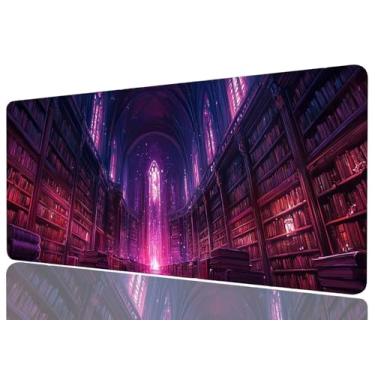 Imagem de Biblioteca de anime grande mouse pad roxo fantasia cósmica biblioteca encantada mousepad GG grande gaming mouse pad laptop teclado pad mesa escritório computador teclado laptop casa, 31,5 x 11,8