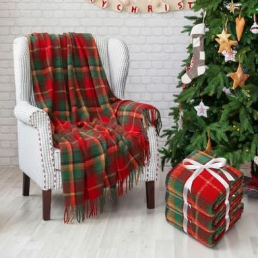 Imagem de Fanfanwin Cobertor xadrez vermelho com fita 127 cm x 152 cm, cobertor xadrez de Natal com borla, macio e quente, tartã, chenille, franja, tapete para sofá, quarto, viagem, inverno, xale, capa