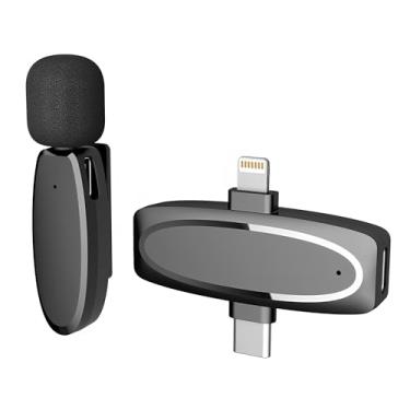 Imagem de Microfone de Lapela Vimai V7 com Conectividade USB e Lightning, Preto, Transmissão de 2.4GHz até 50 Metros, Latência de 25ms, Ideal para Vlogs, Lives e Entrevistas