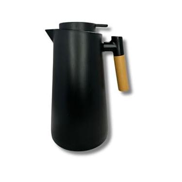 Imagem de Garrafa Térmica de Plástico com Cabo de Madeira e Termômetro Branca 1L - Utensílios de Cozinha - Mesa Posta - Decoração - Itens Para Casa - Perfeita Para Café e Chá (Preto)