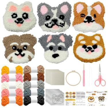 Imagem de Qbunopn Kit de porta-copos com 6 estampas para filhotes de cachorro, kit de bordado, porta-copos de feltragem DIY para adultos iniciantes com padrões, ferramentas, fios, argola, instruções (sem