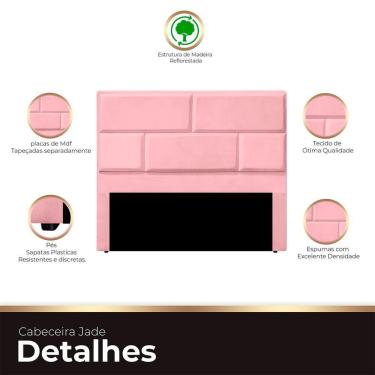 Imagem de Cabeceira Casal King Size Estofada Para Cama Box Jade Veludo Cor Rosa Bebe