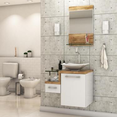 Imagem de Gabinete Para Banheiro C-cuba L34 E Espelheira Legno 631 Branco Chess C-carvalho