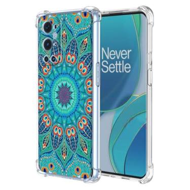 Imagem de WEIOUHR Capa protetora para OnePlus 9 Pro transparente TPU macio, design em relevo verde, resistente a arranhões, proteção leve, para OnePlus 9 Pro (verde pavão)