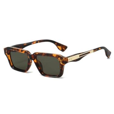 Imagem de Óculos de Sol Masculinos Retro Rivets, Lentes Transparentes Degradê, Proteção UV400, Tendência Feminina (Estampa de Leopardo Verde Escuro)