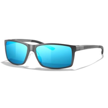 Imagem de JOLLYNOVA Óculos de sol masculinos polarizados UV400, armação de metal para dirigir esportes de pesca, fibra de carbono e ultraleve Al-Mg, Armação de arma de lente azul, M