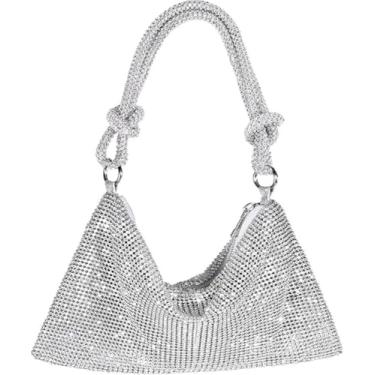 Imagem de YUGAORULI Bolsa de mão brilhante com strass bolsa de mão com diamantes para mulheres bolsa de noite para festa de formatura e casamento, Prata