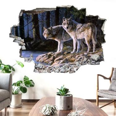 Imagem de Adesivo de parede White Wolf 3D autoadesivo PVC 50x70cm - yiweisai