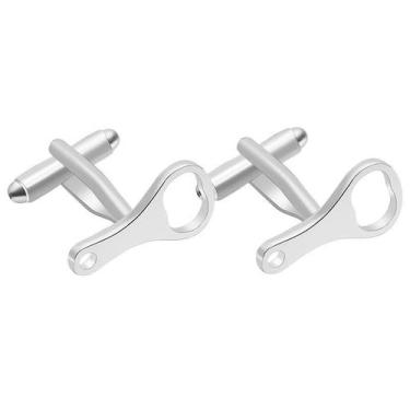 Imagem de Abridor de garrafas Cuff Links para homens com design prateado polido 