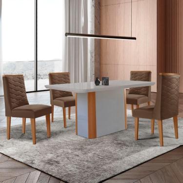 Imagem de Mesa De Jantar Isadora 120cm Tampo Mdf Com Vidro Veludo Marrom Off White Serigrafia Off