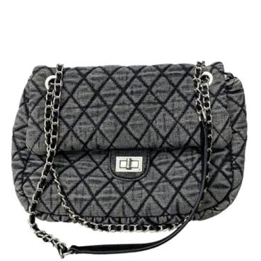 Imagem de Bolsa Messenger de Ombro com Cadeia em Grade Bordada Jeans Lavado Transversal Moderna para Uso Diário Armazenamento