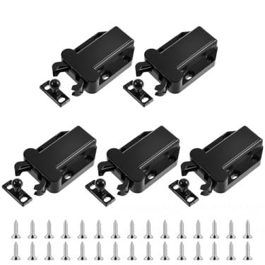 Imagem de FOCMKEAS 5 peças de trava de empurrar preto para dispositivo de travamento automático de plástico adequado para guarda-roupas, armários, gavetas, armários e travas de porta de móveis