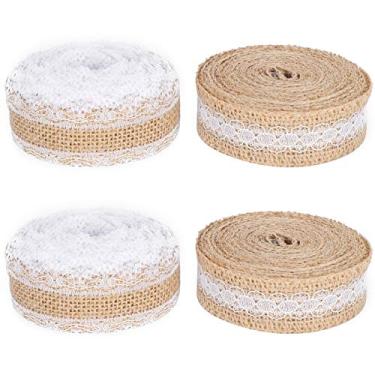 Imagem de Rolos de fita de serapilheira de juta natural Rolo de renda de hesse para decoração de casamento Suprimentos de festa DIY Artesanato embrulho de presente 5m 16,4 pés 4 rolos