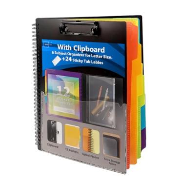 Imagem de Binditek Pastas fólio de prancheta de plástico, divisórias de 6 cores com abas de corte 1/6, organizador de projetos de 12 bolsos, bolsa interna com zíper, prancheta de armazenamento de capa dura