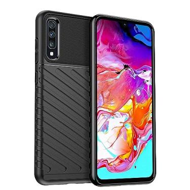 Imagem de IDEWEI Capa para Samsung Galaxy A70. Fibra de carbono refinada, anti-queda, anti-impressões digitais, proteção integral. A capa do telemóvel é compatível com Samsung Galaxy A70