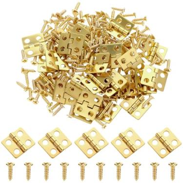 Imagem de Mini dobradiças de 30 peças 13 x 12 mm ouro pequenas dobradiças retrô latão dobradiça rotação de 180 graus dobradiça em miniatura ferragens com parafusos para caixa de joias caixa de joias casa de