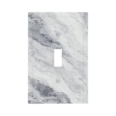 Imagem de Naiqadnehz Placa decorativa para interruptor de luz, branco, cinza, textura de mármore, padrão de pedra, 1 gangue, placa de parede com botão único, capas de tomada elétrica para decoração de casa e